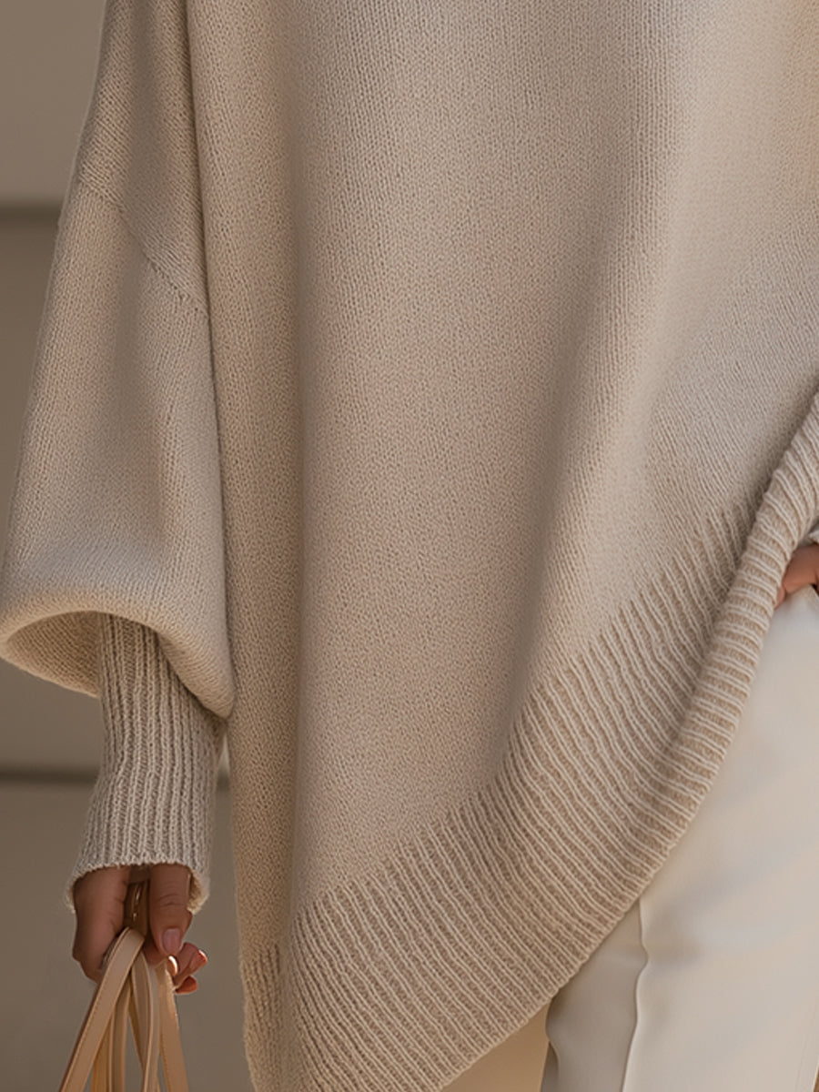 Elodie oversized wool-blend jumper with dropped shoulders, ribbed cuffs and asymmetric hem