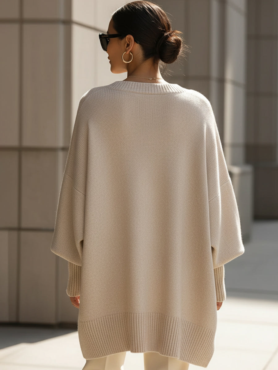Elodie oversized wool-blend jumper with dropped shoulders, ribbed cuffs and asymmetric hem