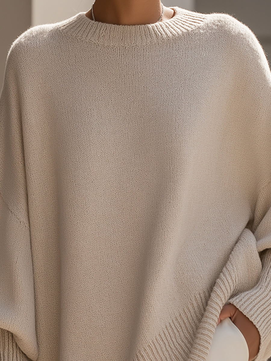Elodie oversized wool-blend jumper with dropped shoulders, ribbed cuffs and asymmetric hem