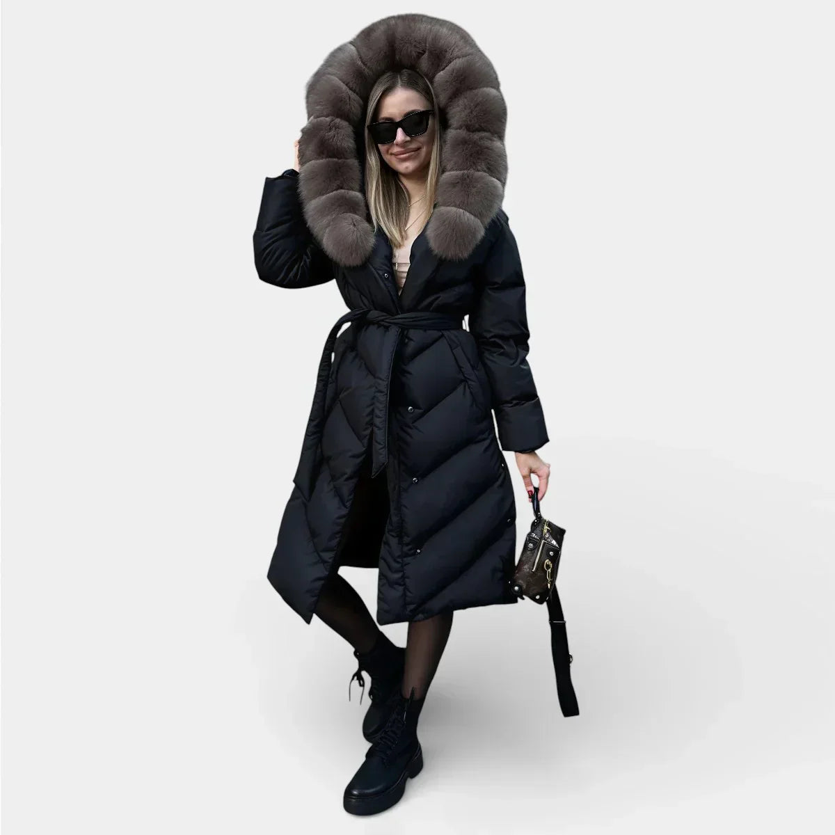 Helena refined winter jacket for women in black with a softly framed neckline