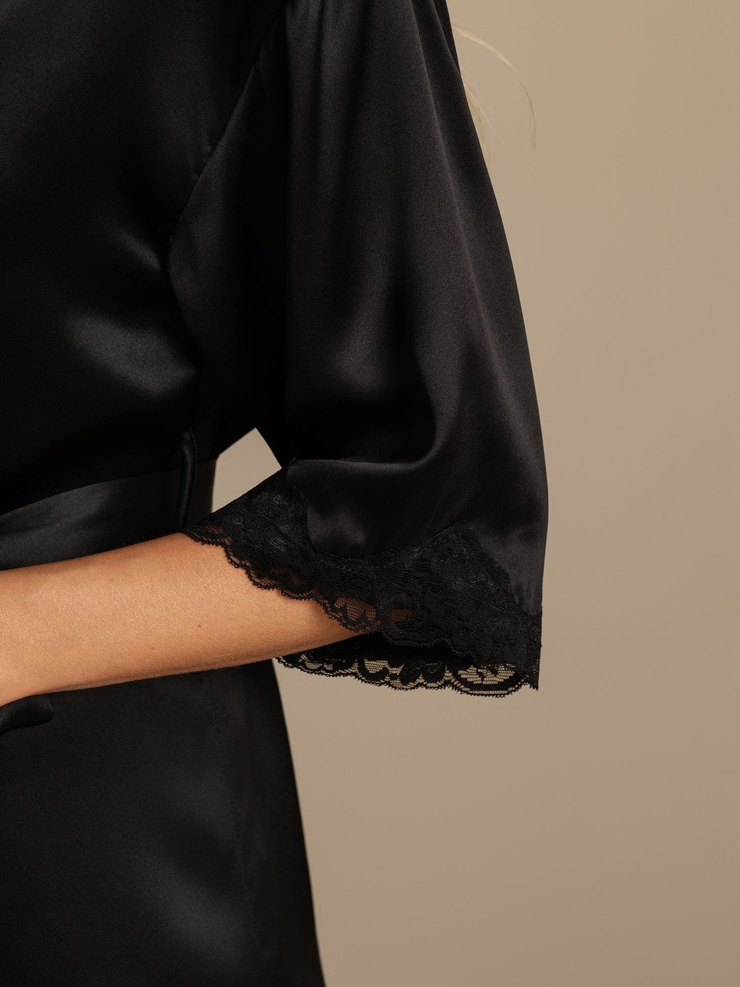Lola pure mulberry silk dressing gown shown in wine red, black, dark blue and mauve grey