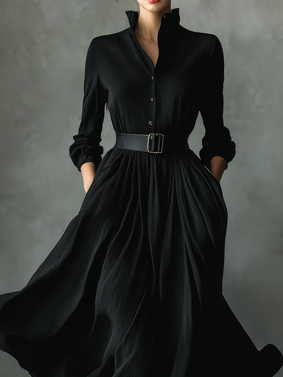 Zara black textured pleated dress with a flattering, elegant silhouette