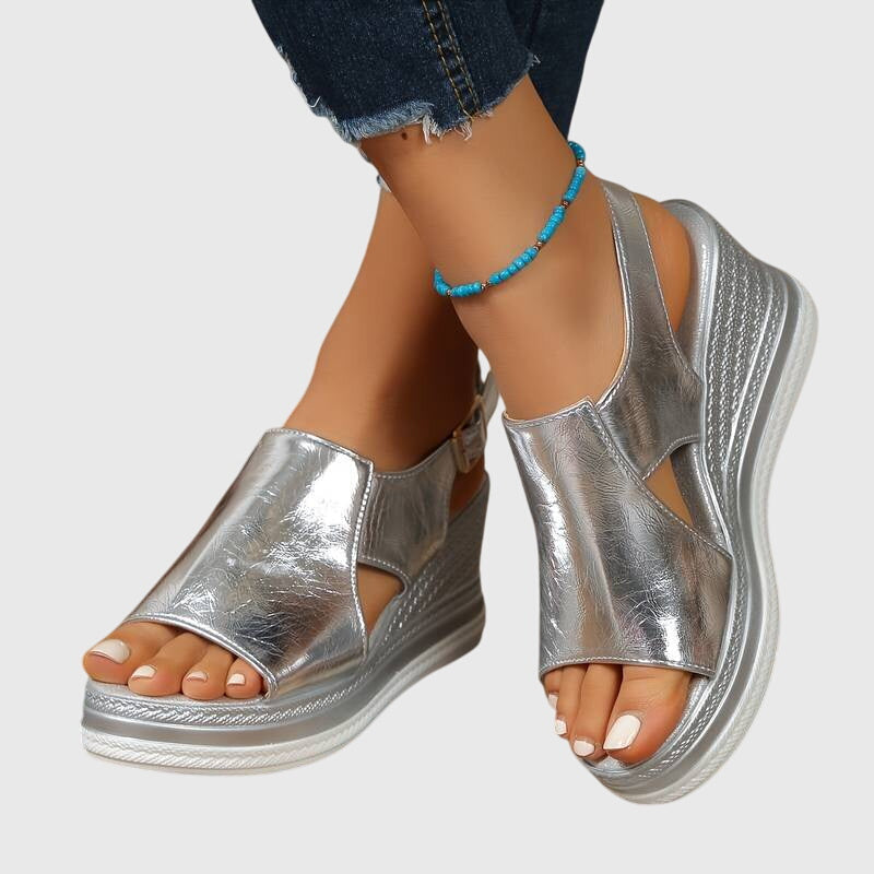 Veronica | Slip-Resistant Silver Sandals with Lift