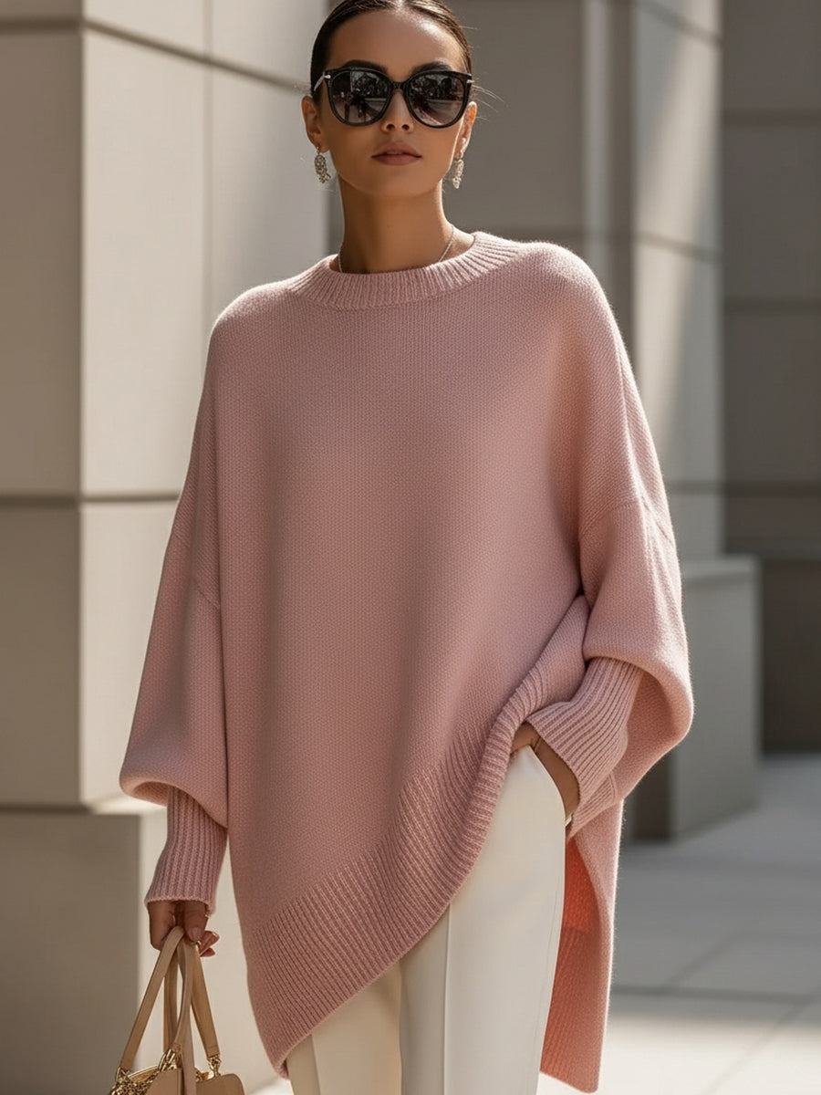 Elodie oversized wool-blend jumper with dropped shoulders, ribbed cuffs and asymmetric hem