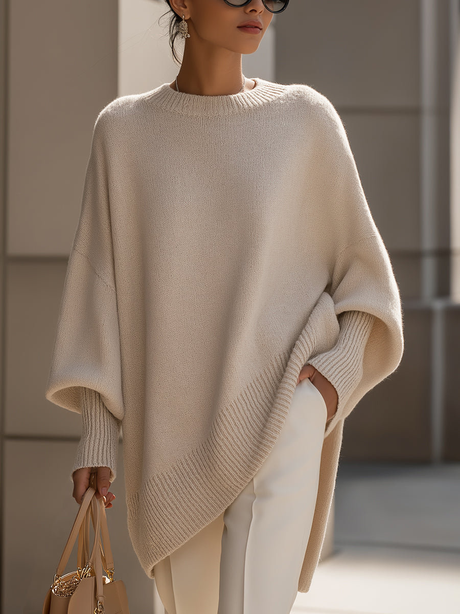 Elodie oversized wool-blend jumper with dropped shoulders, ribbed cuffs and asymmetric hem