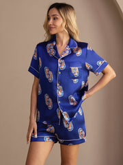 Maisie sheer mulberry silk pyjama set in navy seahorse print