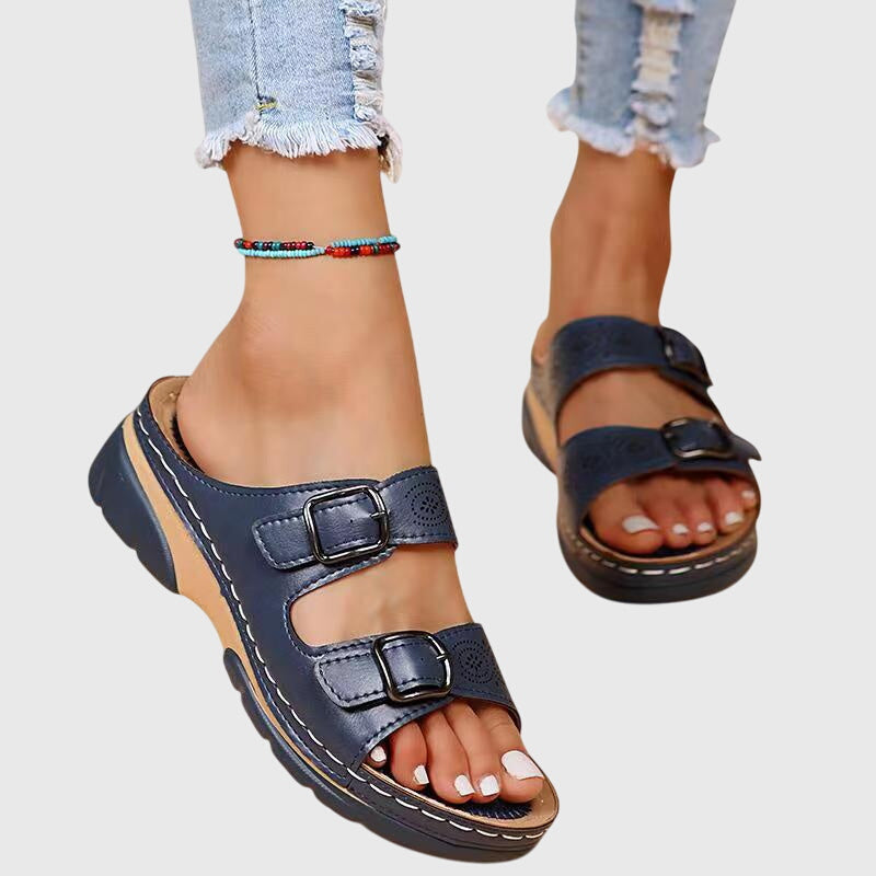 Diora | Memory Foam Wedge Leather Sandals