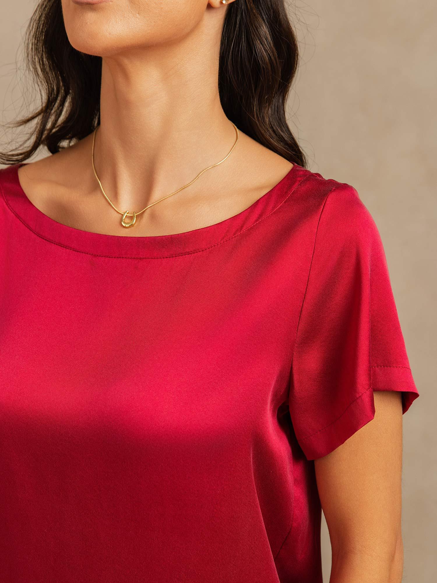 Mae soft mulberry silk pyjama set shown in an elegant matching top and bottom