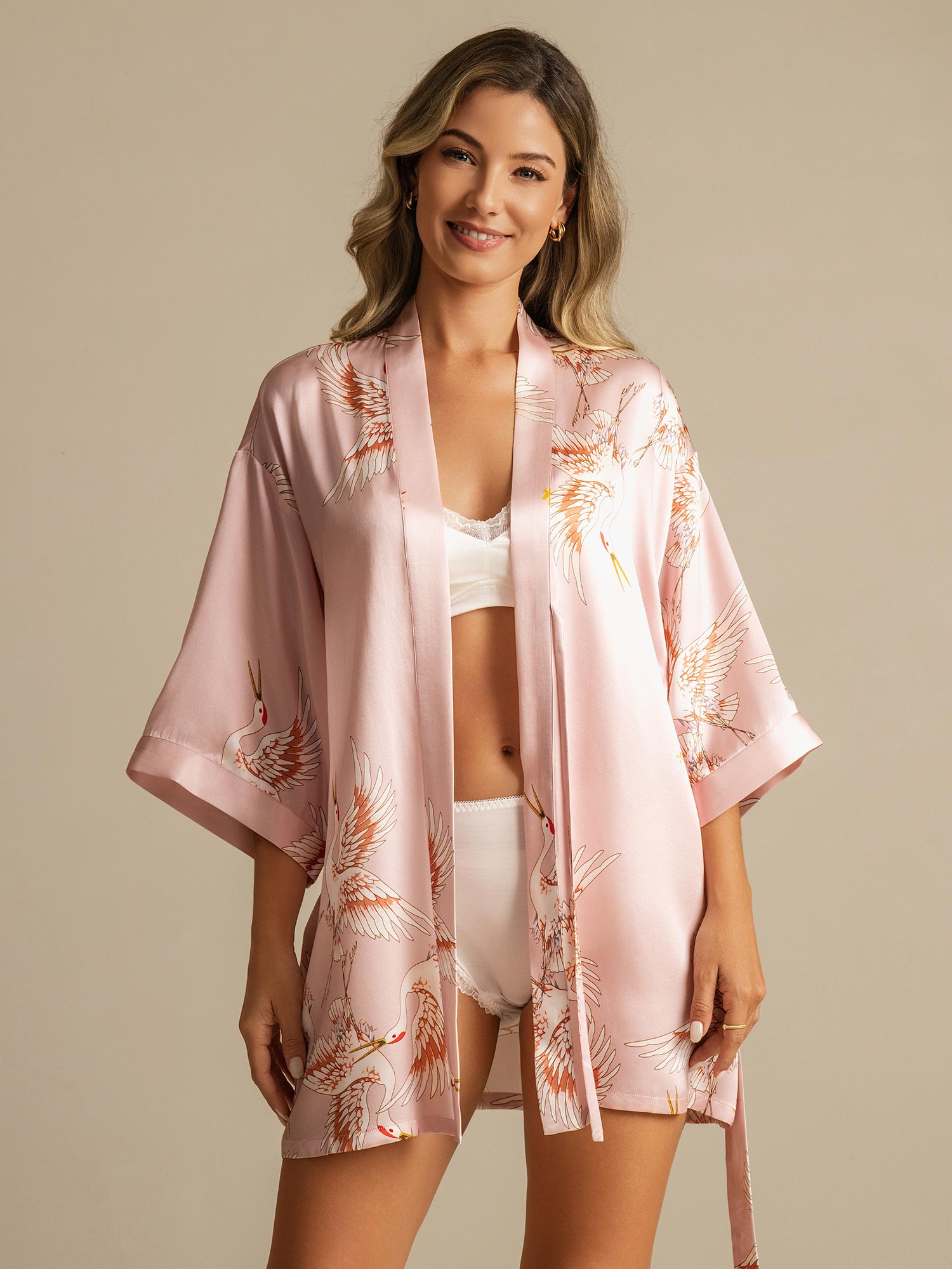Lucy pure mulberry silk kimono robe in an elegant, flattering cut