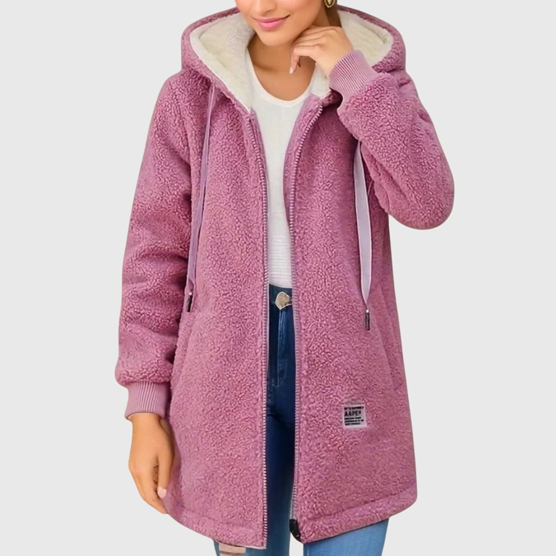 Birgita relaxed V-neck cotton blend knit jumper in blue, pink and chestnut