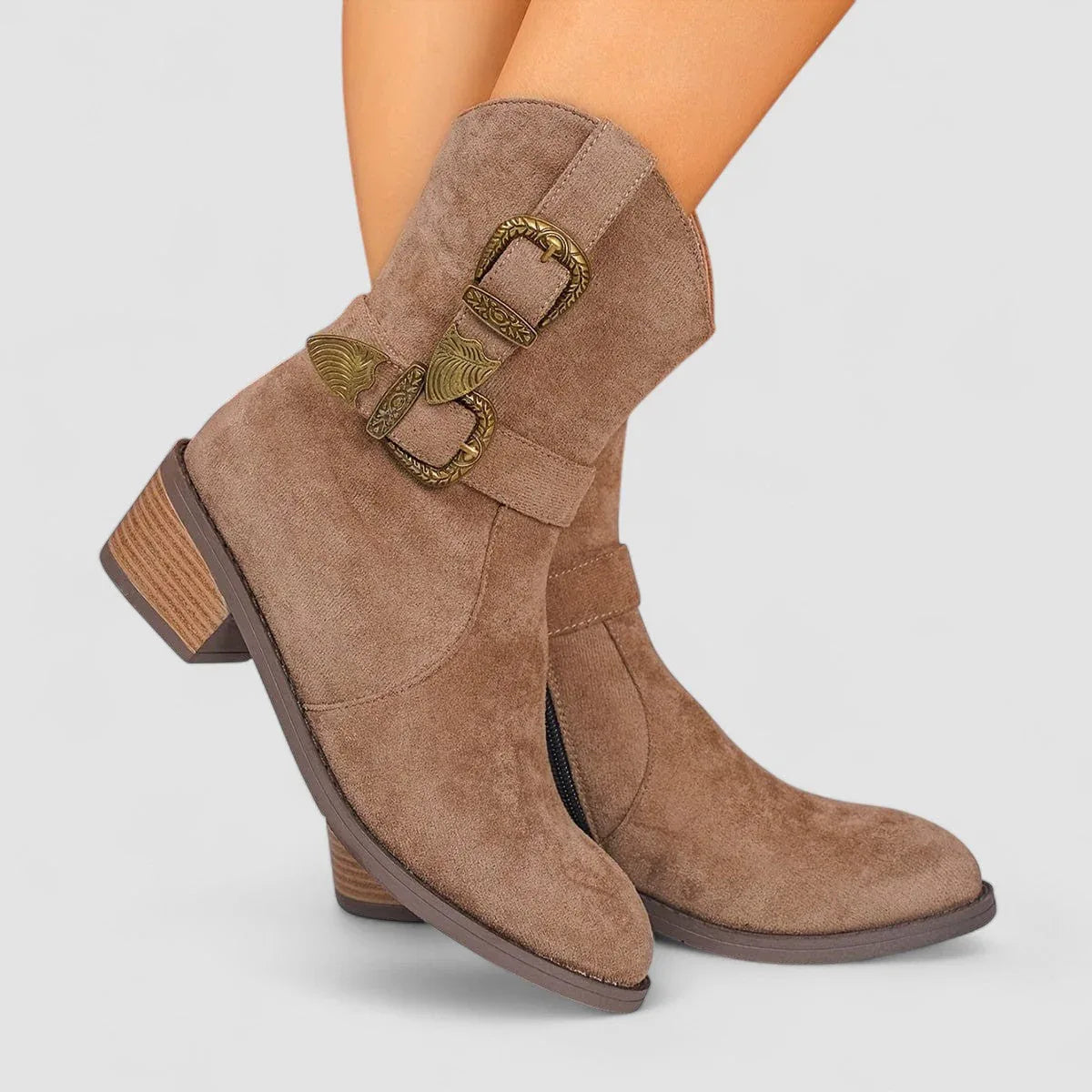 Rosa orthopedic Western boots in soft suede with a supportive block heel and non-slip outsole
