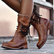 Ciss vintage lace-up boots with distressed leather-look finish and stud detailing