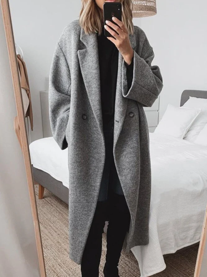 Fiona classic tailored overcoat shown in gray, brown and blue