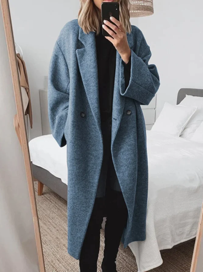 Fiona classic tailored overcoat shown in gray, brown and blue