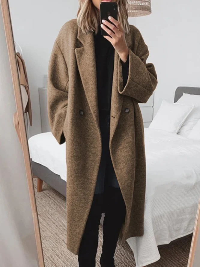 Fiona classic tailored overcoat shown in gray, brown and blue