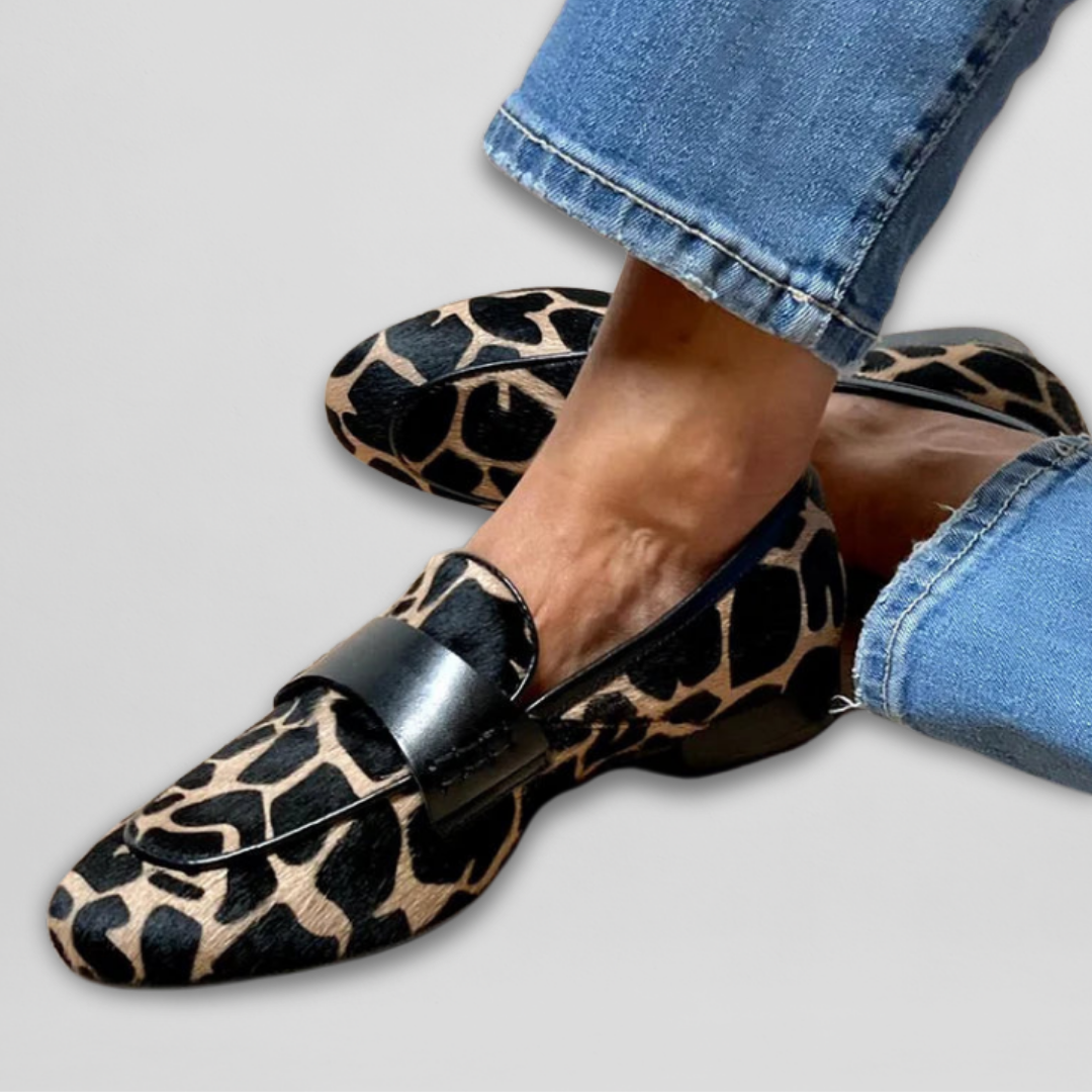 Katie leopard print loafers for women, classic slip-on flat silhouette