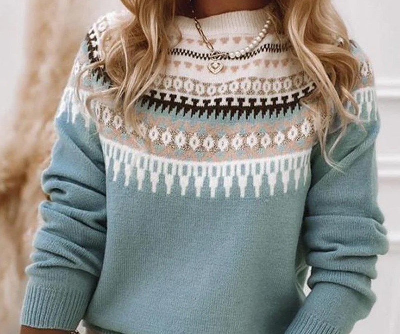 Mia relaxed knit jumper with ribbed cuffs shown in blue, grey and pink