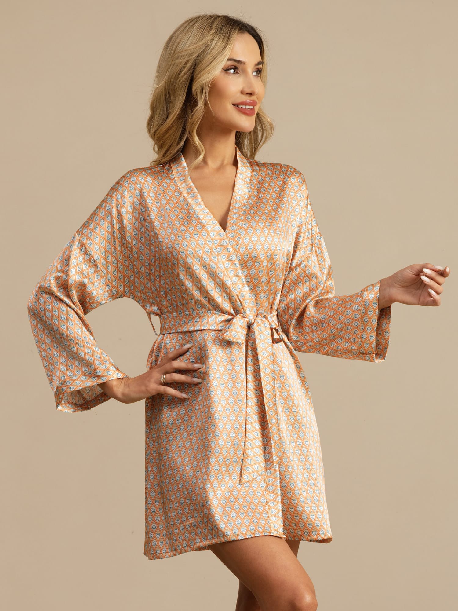 Luna short silk nightgown in heart geo print, soft mulberry silk sleepwear