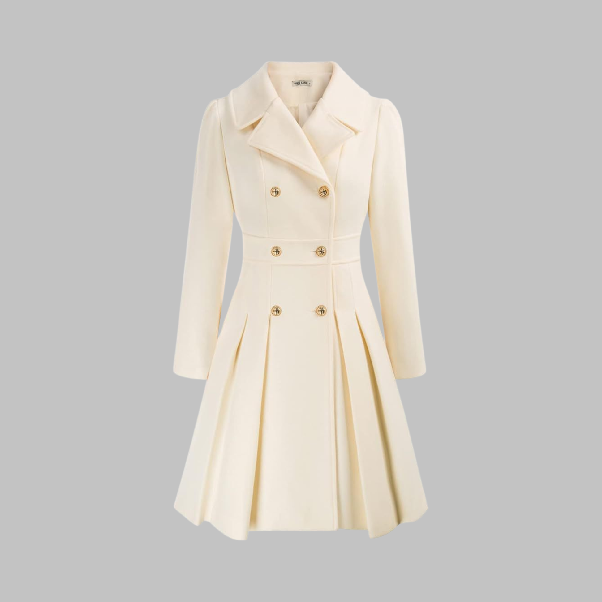 Dami double button tailored coat shown in multiple colours, AU sizing