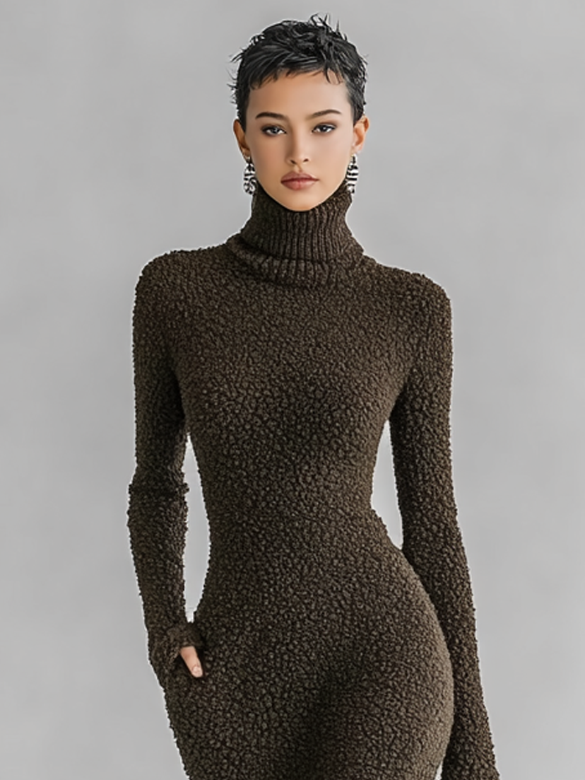 Bette slim fit plush knitted dress shown in a flattering silhouette