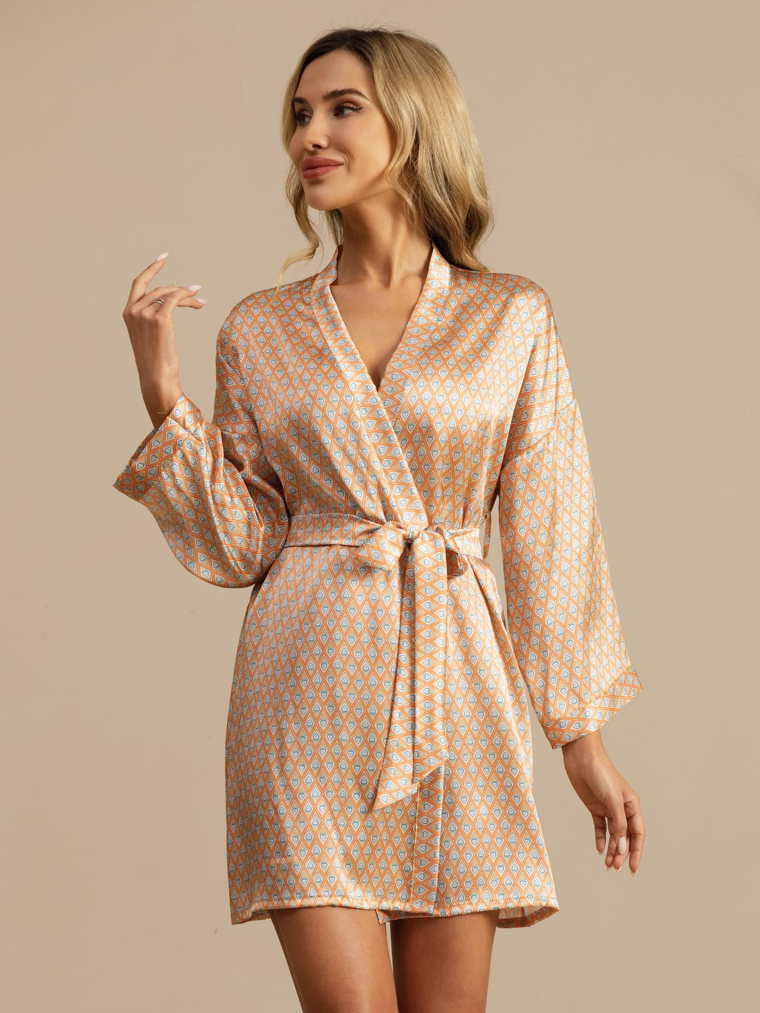 Luna short silk nightgown in heart geo print, soft mulberry silk sleepwear