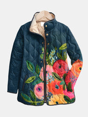 Amaya vintage floral print quilted jacket in multicolour with tailored fit