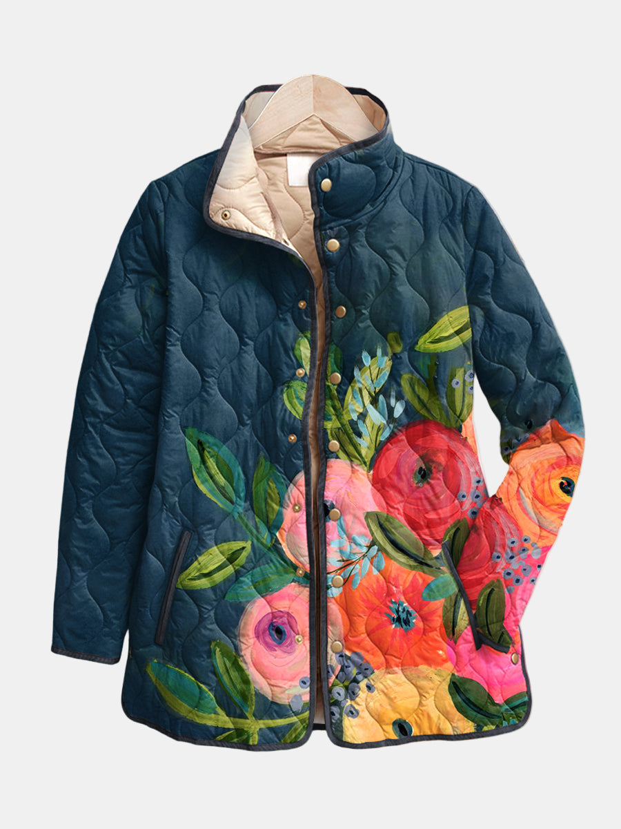 Amaya vintage floral print quilted jacket in multicolour with tailored fit