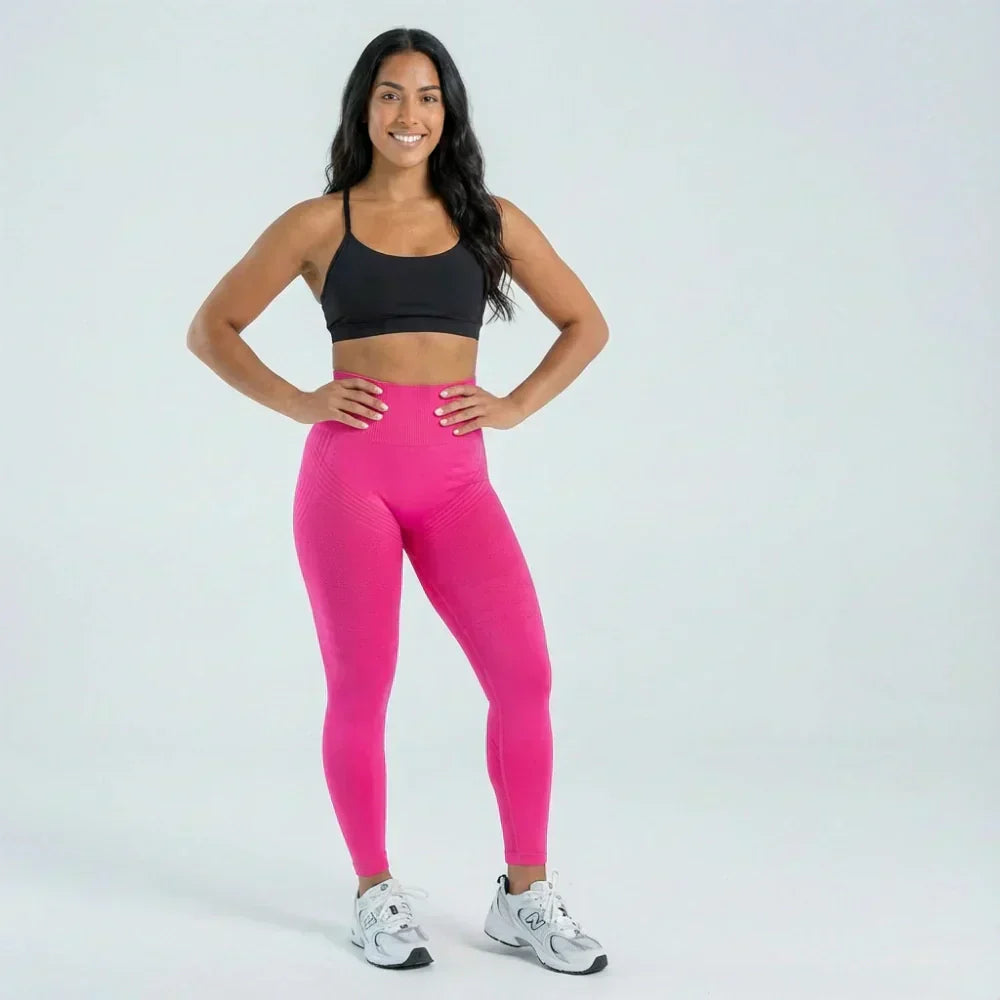 Iris hot pink full-length sculpting lift legging shown on model