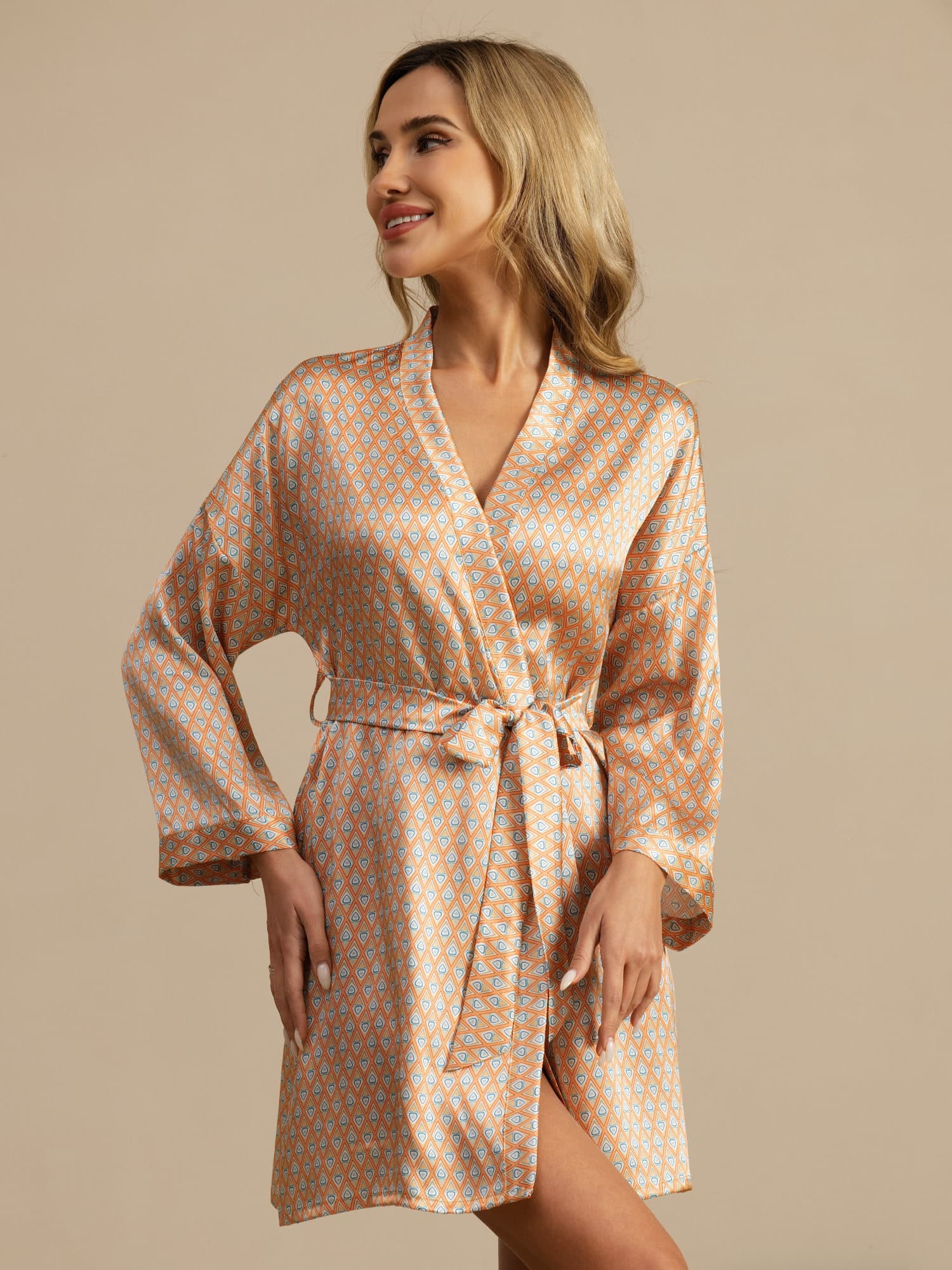 Luna short silk nightgown in heart geo print, soft mulberry silk sleepwear