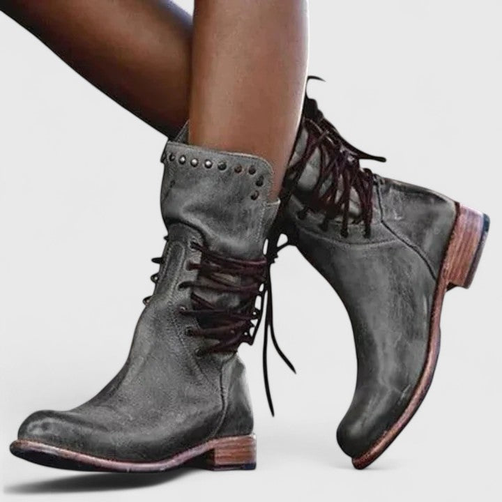 Ember | Mid-Calf Lace-Up Boots with Stud Details