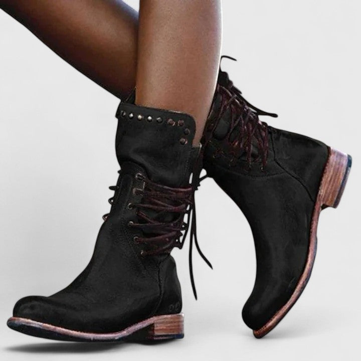 Ember | Mid-Calf Lace-Up Boots with Stud Details