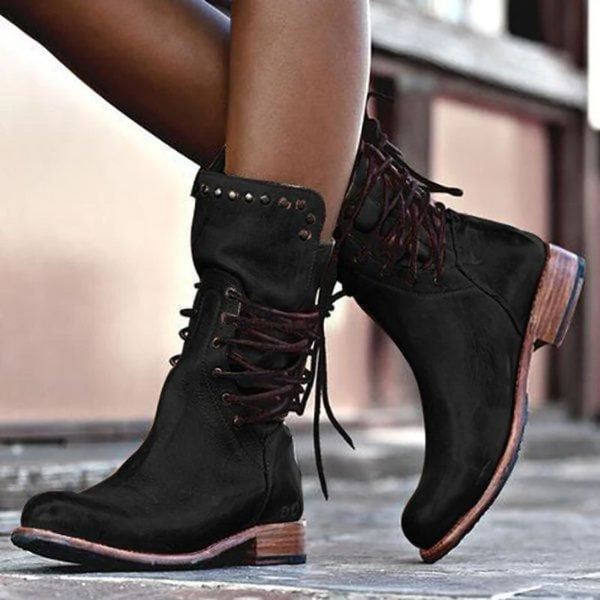 Ciss vintage lace-up boots with distressed leather-look finish and stud detailing