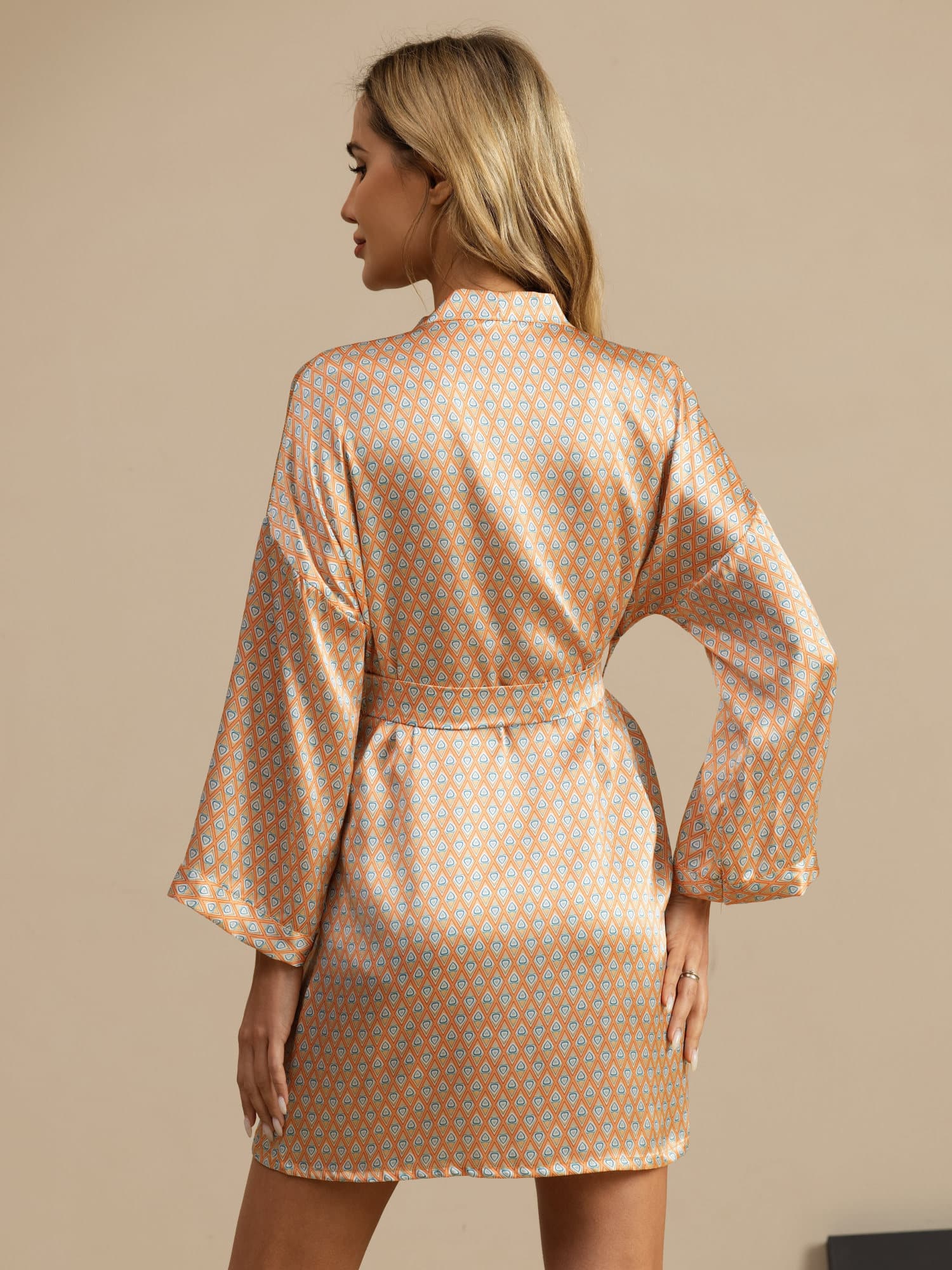 Luna short silk nightgown in heart geo print, soft mulberry silk sleepwear