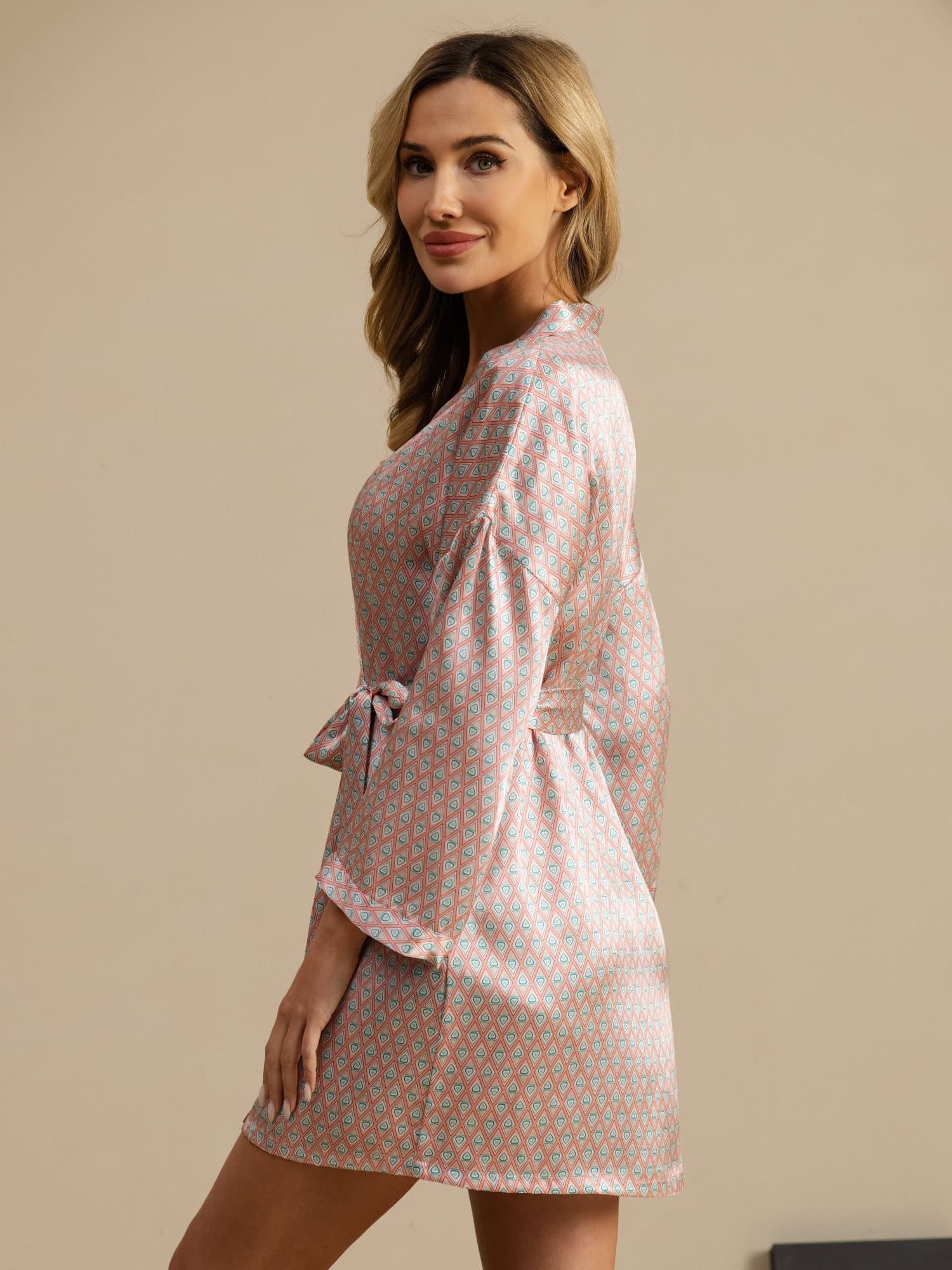 Luna short silk nightgown in heart geo print, soft mulberry silk sleepwear