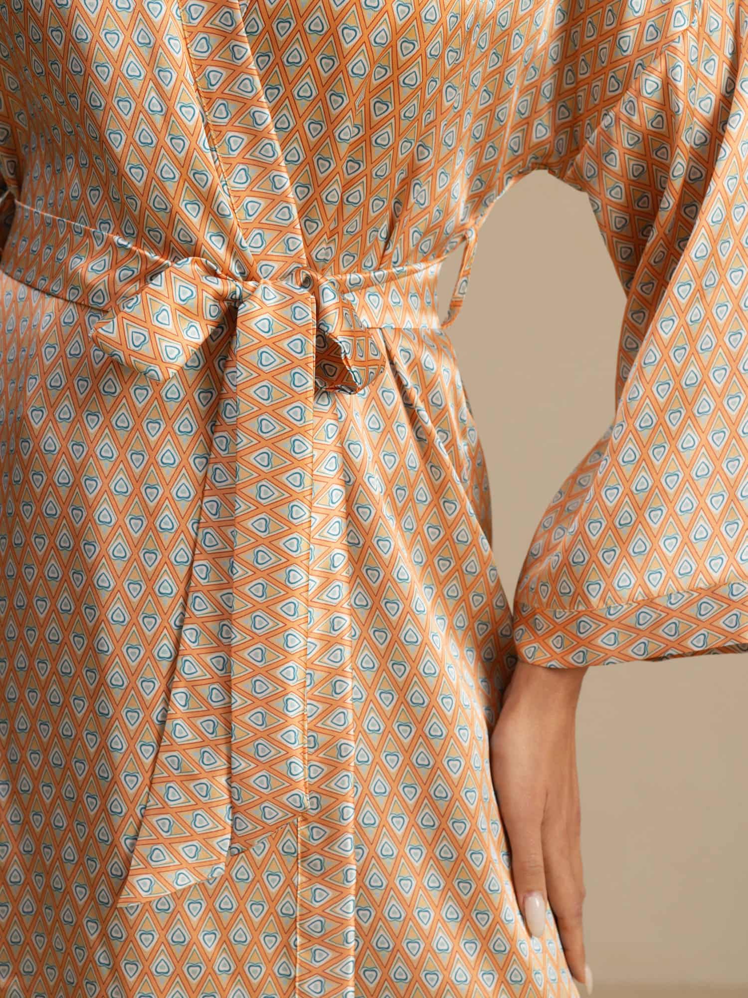 Luna short silk nightgown in heart geo print, soft mulberry silk sleepwear