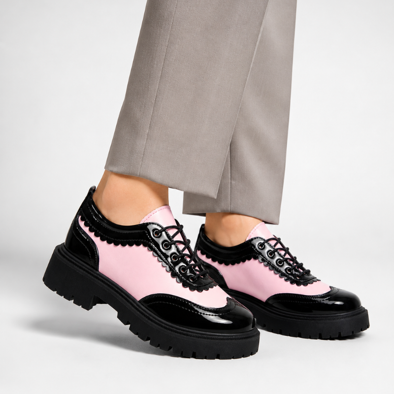 Beatrix wingtip platform oxford shoes with lace-up closure in pink and white