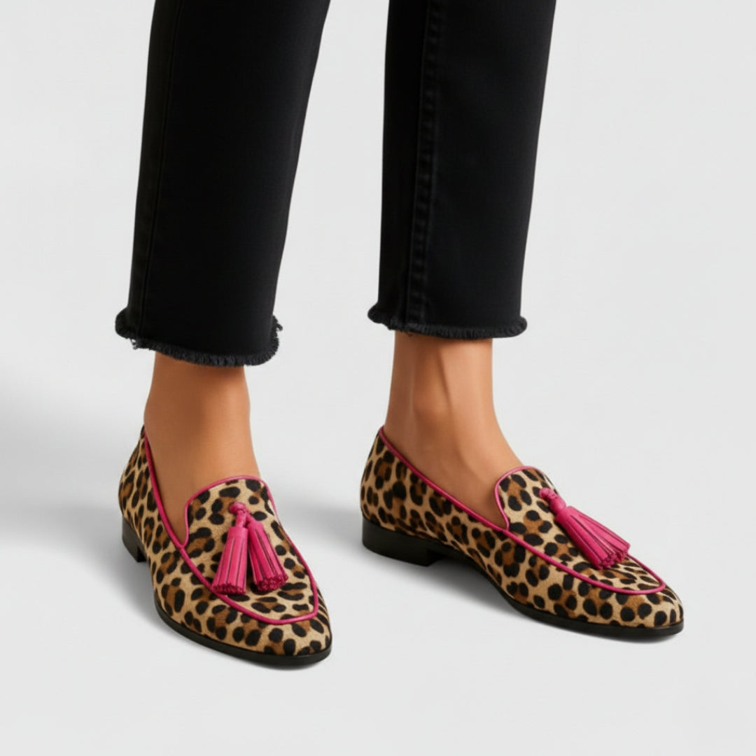 Leopard print cushioned loafers with a classic slip-on silhouette
