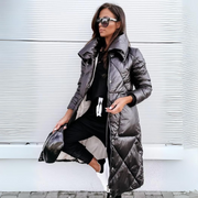 Josephine elegant tailored long winter coat in black, shown on a woman