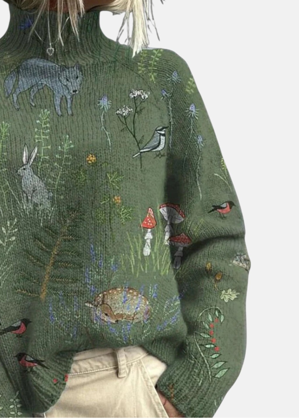 Aimelie relaxed-fit turtleneck jumper with ribbed cuffs, shown in green, blue and light blue