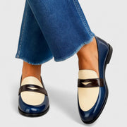 Trixie elegant slip-on loafers for women shown in white and blue