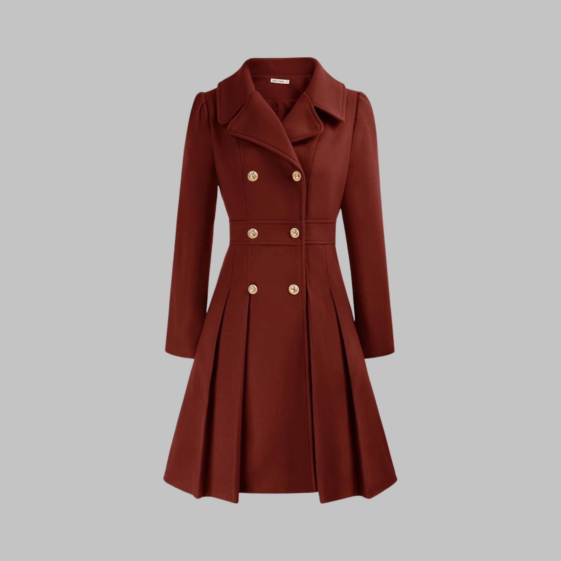 Dami double button tailored coat shown in multiple colours, AU sizing