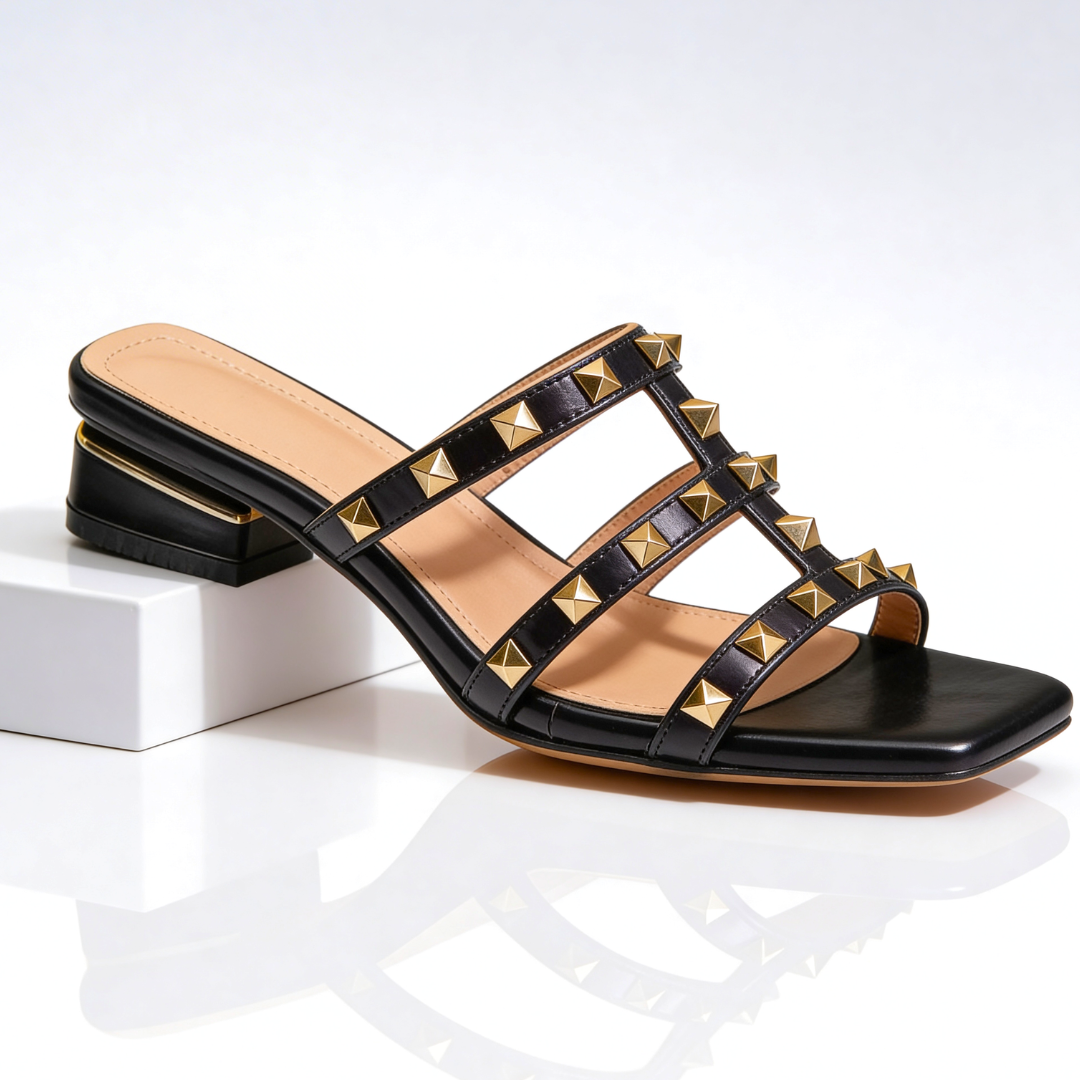 Odette | Studded Square-Toe Slip-On Mules