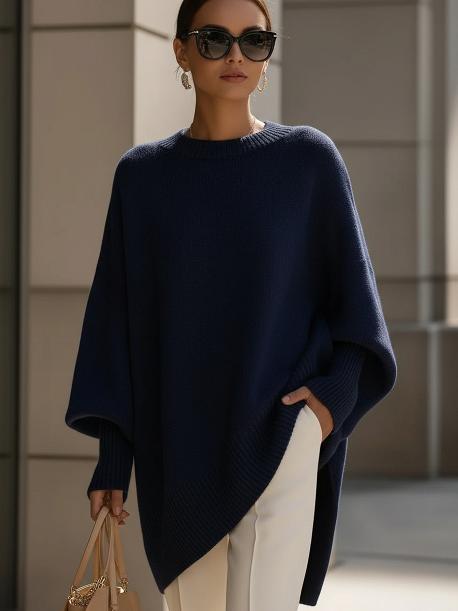 Elodie oversized wool-blend jumper with dropped shoulders, ribbed cuffs and asymmetric hem