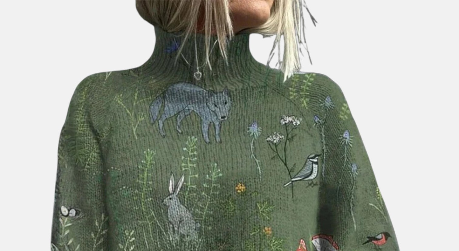 Aimelie relaxed-fit turtleneck jumper with ribbed cuffs, shown in green, blue and light blue