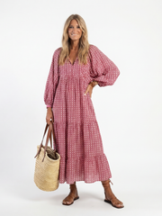 Arlette relaxed-fit geometric print long sleeve midi dress with pockets
