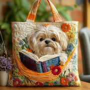 Artisan tote bag with a Shih Tzu, books and flowers design in two sizes
