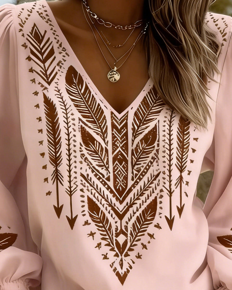 Sandra puffed sleeve blouse with wide V-neck, shown in white, blue and pink