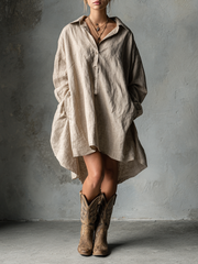 Yvette relaxed cotton linen dress in khaki with an easy summer silhouette