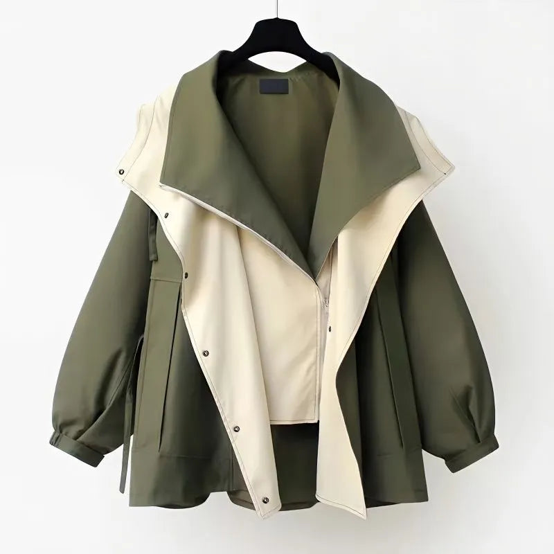Fiore double-layer windbreaker jacket with drawcord waist and elastic cuffs in white, green and black