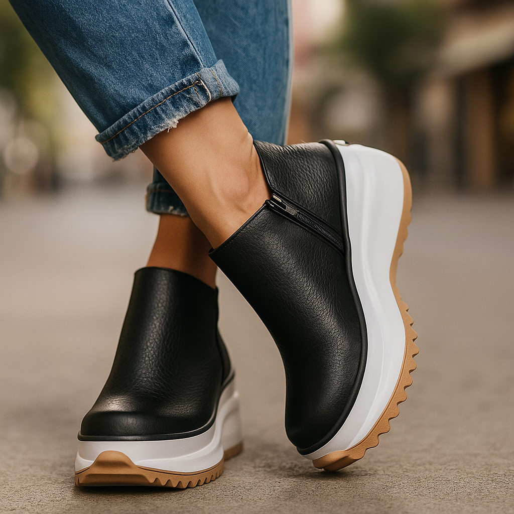 Harper designer platform sneakers shown in brown, black and khaki